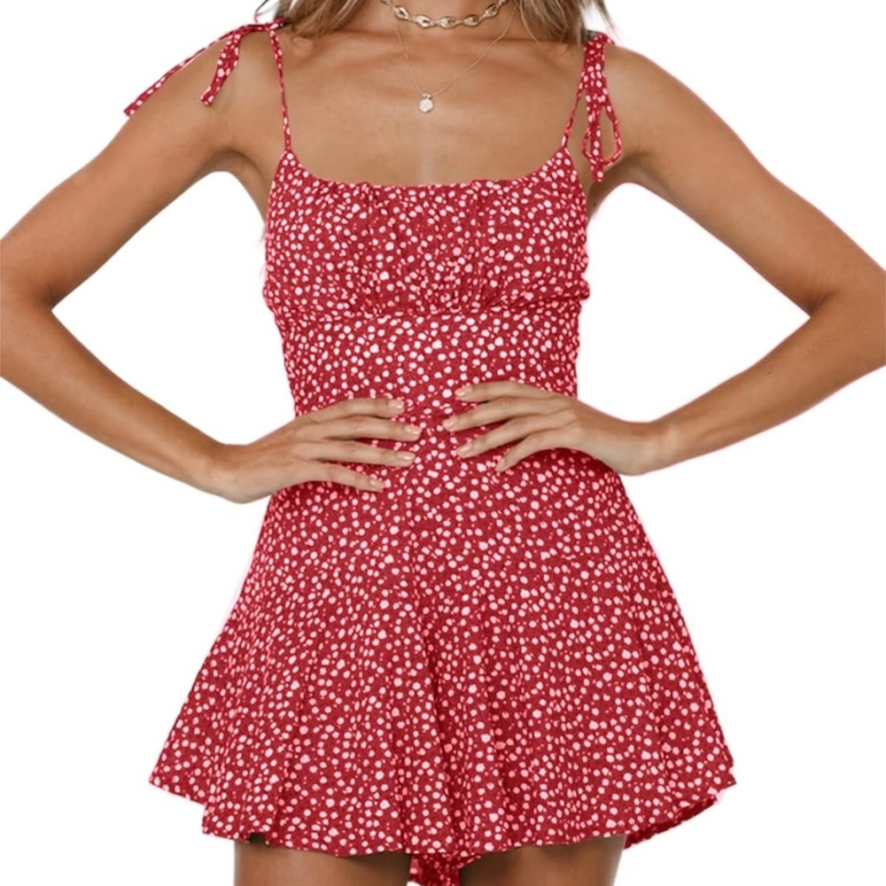 Red Summer Flower Romper